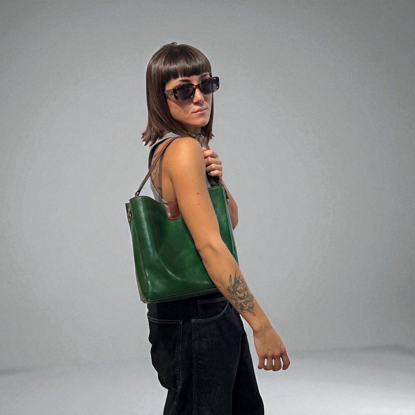 Borsa in cuoio con pochette