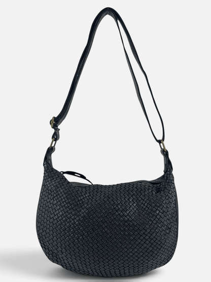 borsa pelle intrecciata mahzel dettaglio tracolla