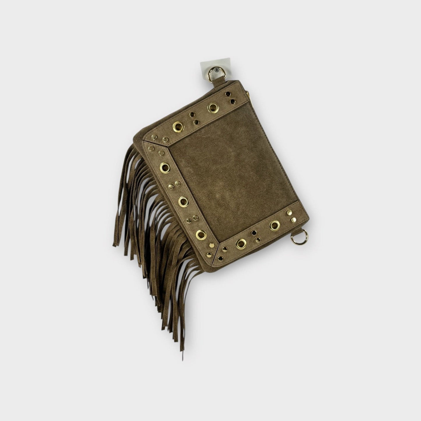 Borsetta pochette con borchie e frange