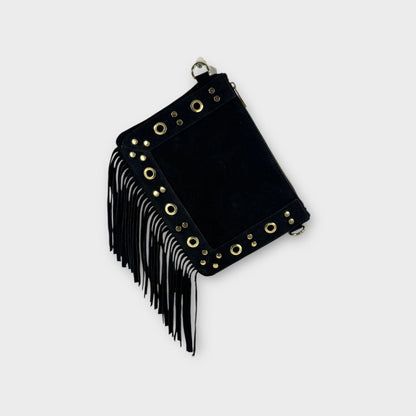 Borsetta pochette con borchie e frange