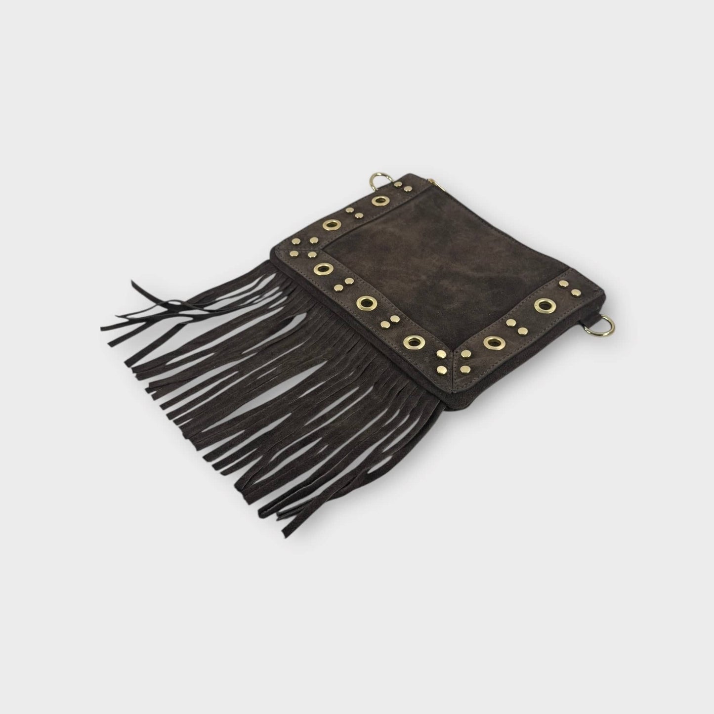 Borsetta pochette con borchie e frange