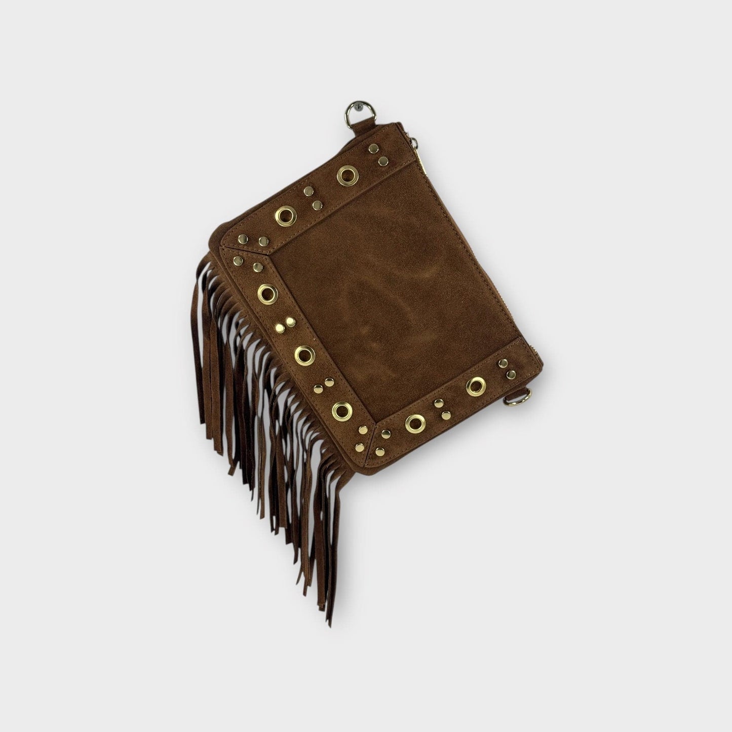 Borsetta pochette con borchie e frange