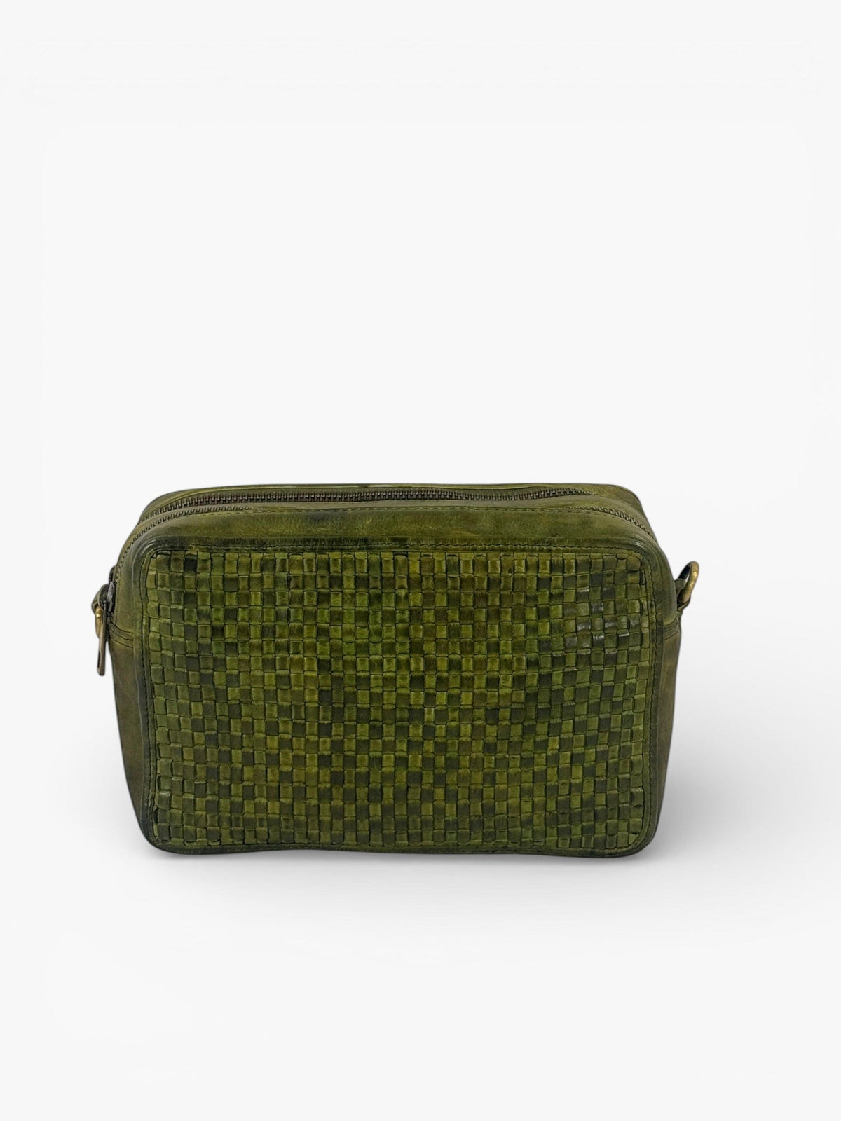 borsa pelle intrecciata verde