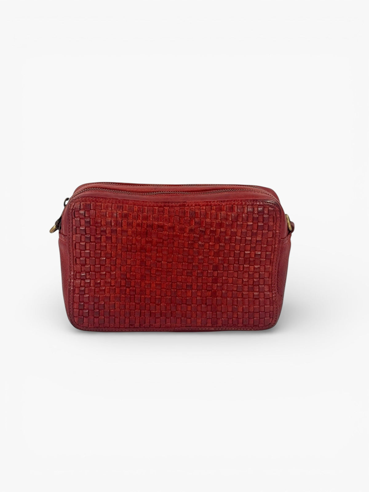 borsa pelle intrecciata mahzel rossa