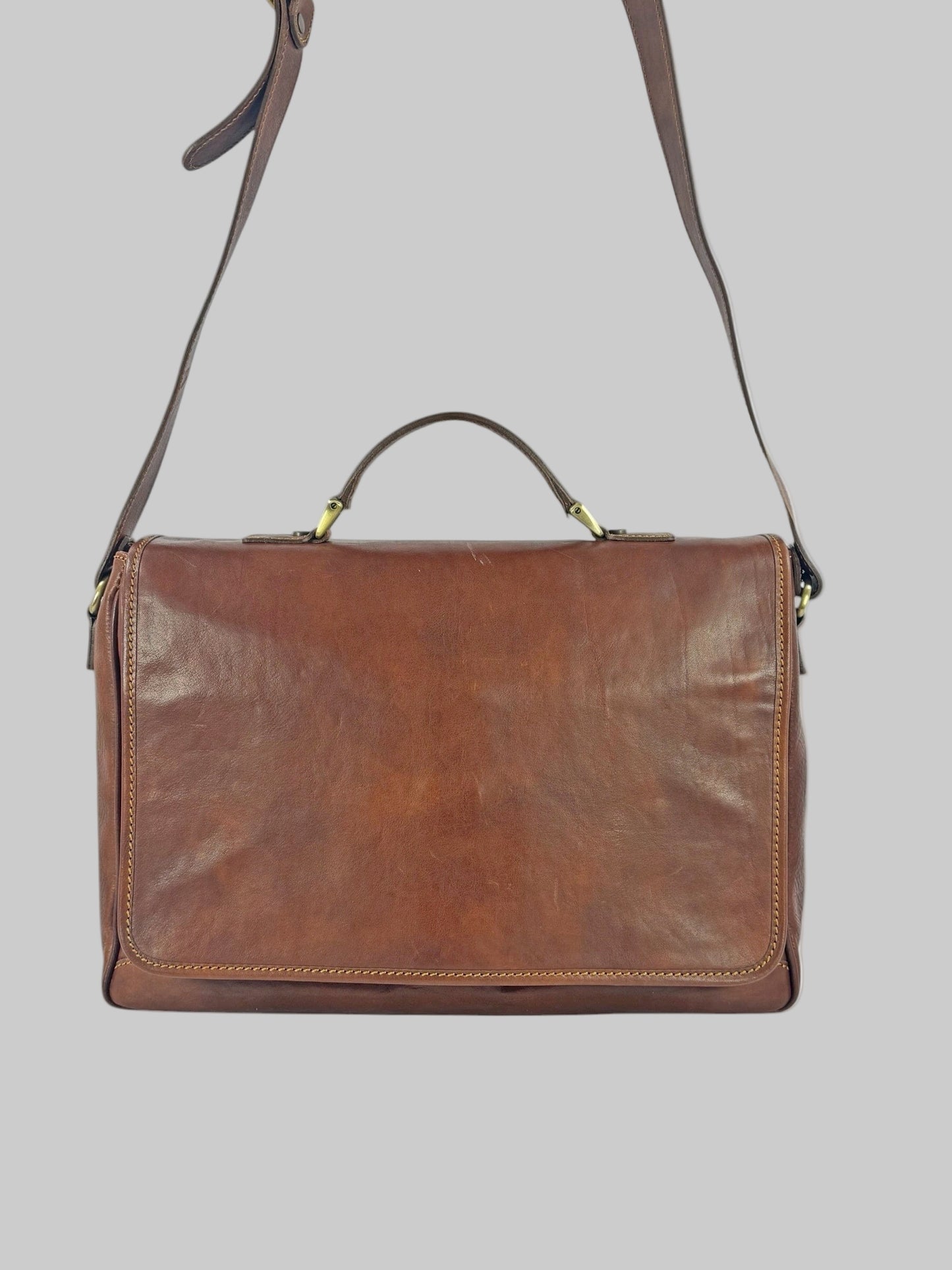 cartella e messenger  in cuoio pieno fiore conciato al vegetale Savona - Mahzel