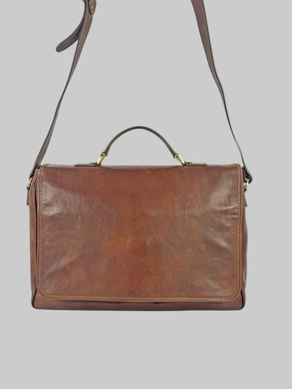 cartella e messenger  in cuoio pieno fiore conciato al vegetale Savona - Mahzel