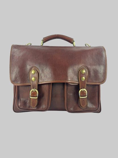 Cartella in cuoio conciato al vegetale e tamponato a mano Pisa - Mahzel