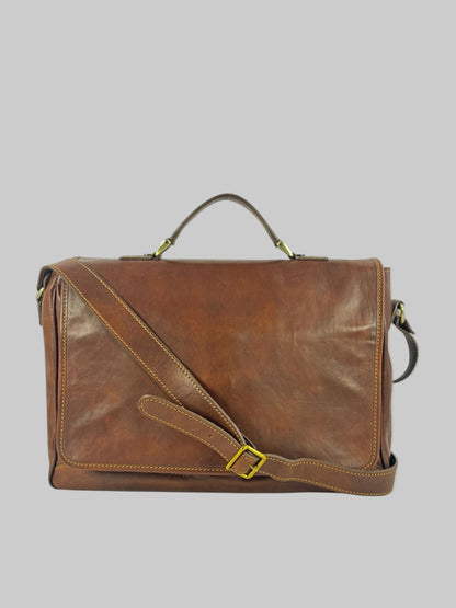 cartella e messenger  in cuoio pieno fiore conciato al vegetale Savona - Mahzel