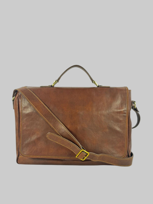 cartella e messenger  in cuoio pieno fiore conciato al vegetale Savona - Mahzel