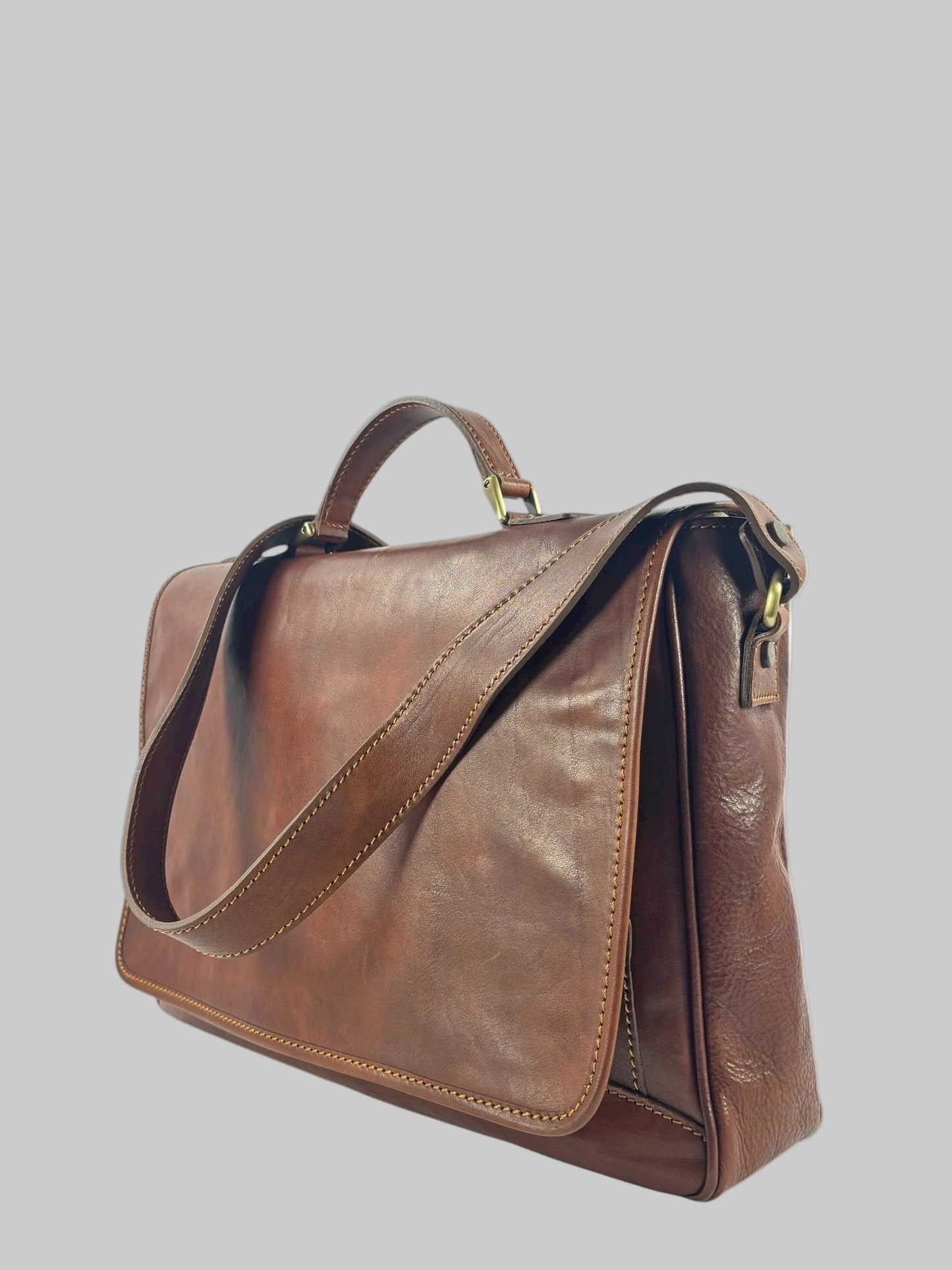 cartella e messenger  in cuoio pieno fiore conciato al vegetale Savona - Mahzel