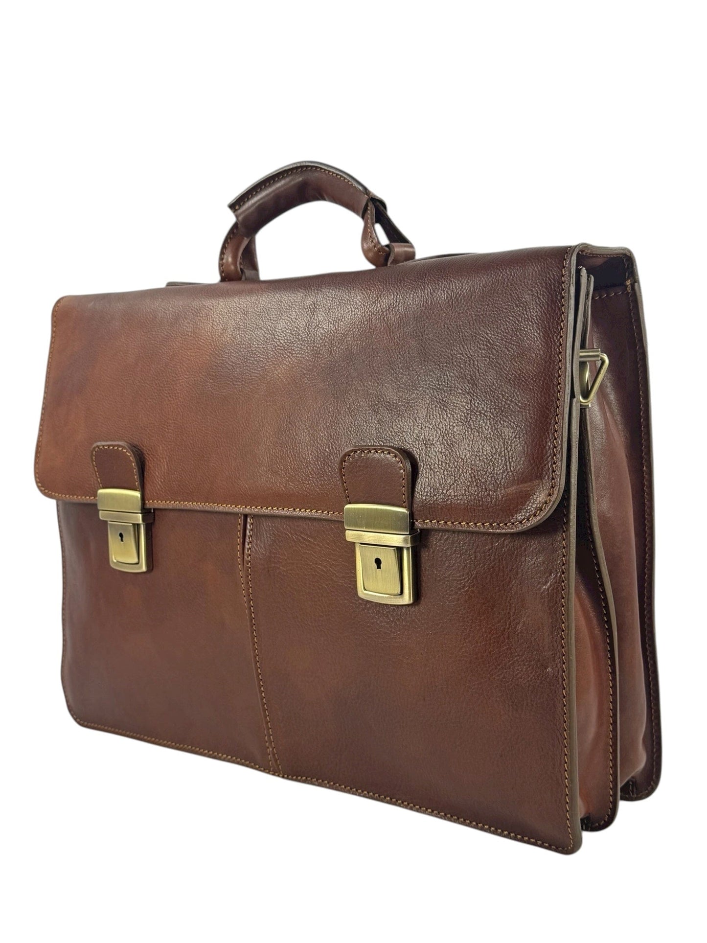 Cartella grande in cuoio conciato al vegetale interni in pelle, due scomparti e tasche - Mahzel