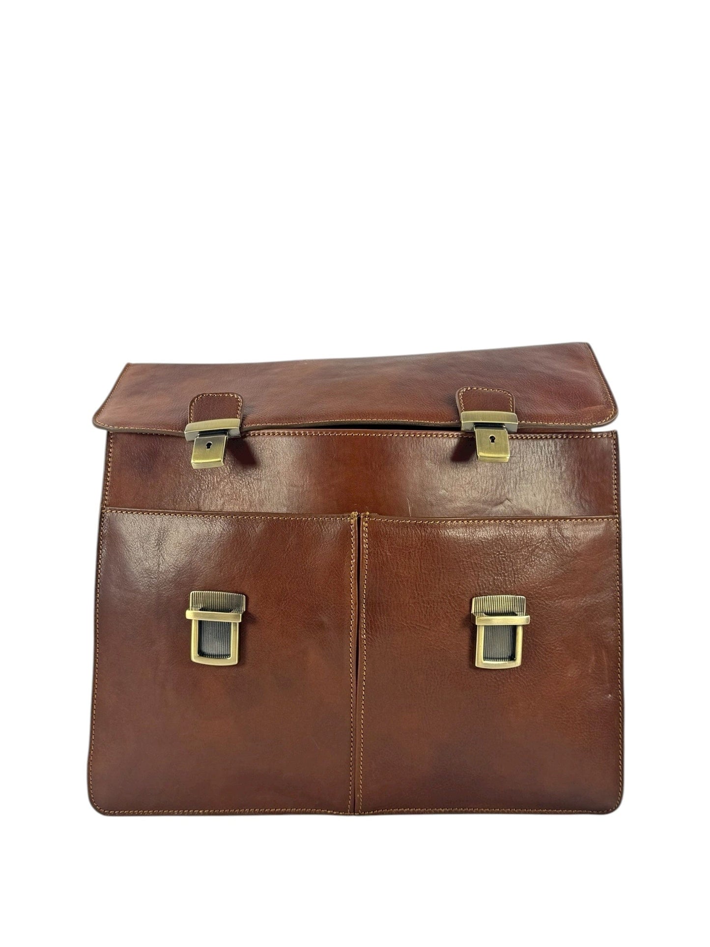 Cartella grande in cuoio conciato al vegetale interni in pelle, due scomparti e tasche - Mahzel
