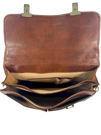 Cartella grande in cuoio conciato al vegetale interni in pelle, due scomparti e tasche - Mahzel