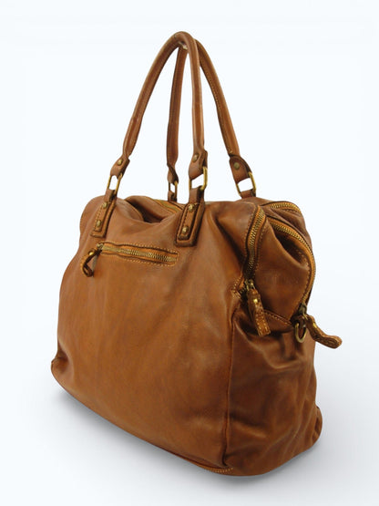 Borsa grande in pelle morbida lavata tre zip City - Mahzel