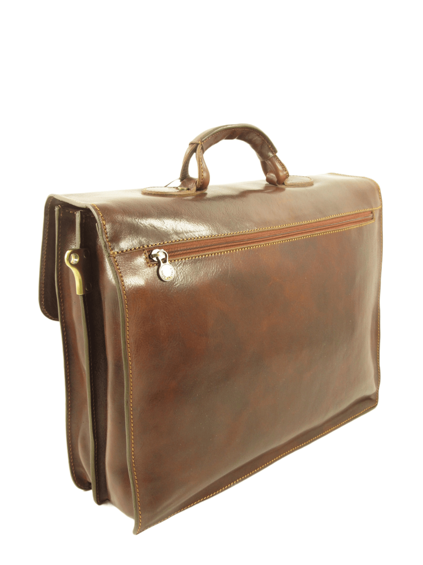 Cartella grande in cuoio conciato al vegetale interni in pelle, due scomparti e tasche - Mahzel