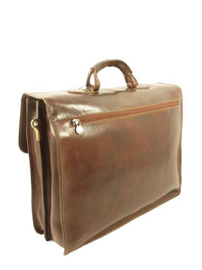 Cartella grande in cuoio conciato al vegetale interni in pelle, due scomparti e tasche - Mahzel