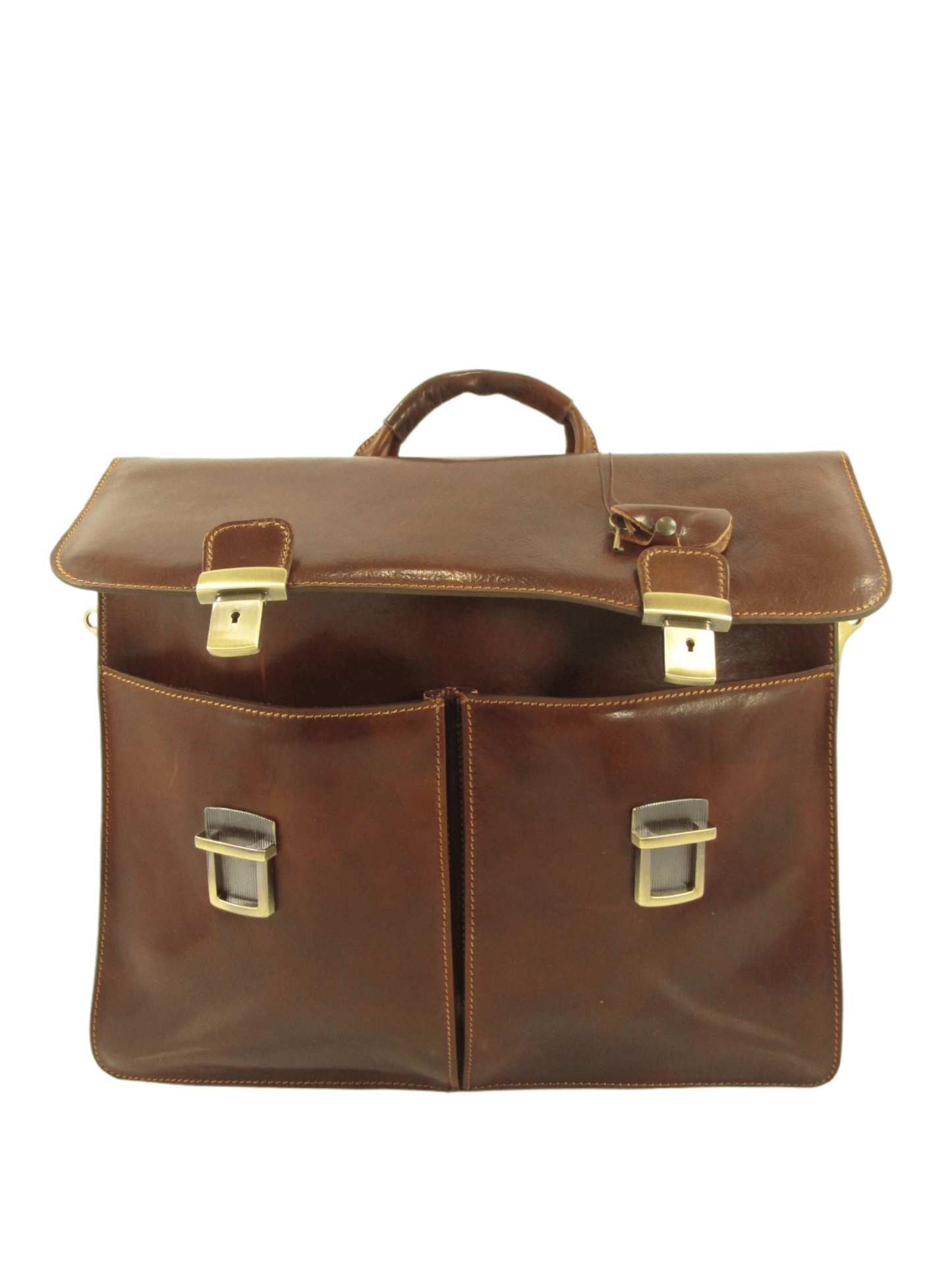 Cartella grande in cuoio conciato al vegetale interni in pelle, due scomparti e tasche - Mahzel