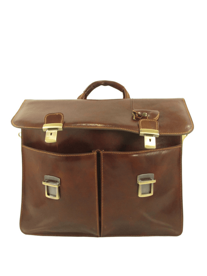 Cartella grande in cuoio conciato al vegetale interni in pelle, due scomparti e tasche - Mahzel