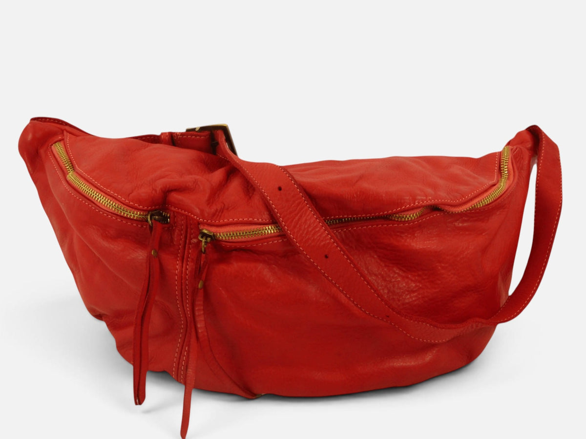 mono spalla pelle lavata rosso made in italy