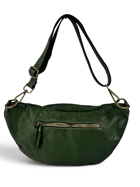 maruspio in pelle lavata mahzel made in italy verde vista posteriore con tasca chiusa da zip
