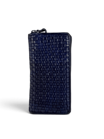 Portafogli pelle intrecciata colore blu mahzel