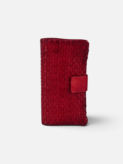 portafogli pelle intrecciata colore rosso