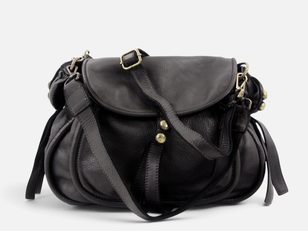 borsa pelle mahzel colore nero pelle tinta in capo made in italy