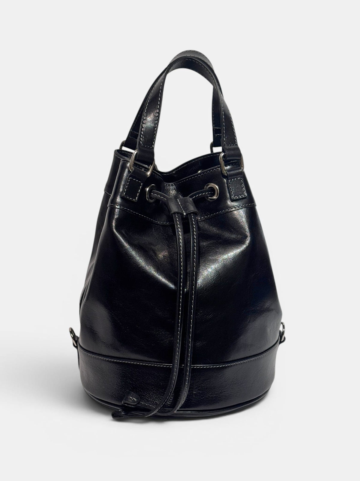 borsa secchiello cuoio toscano alta qualità nero mahzel made in italy