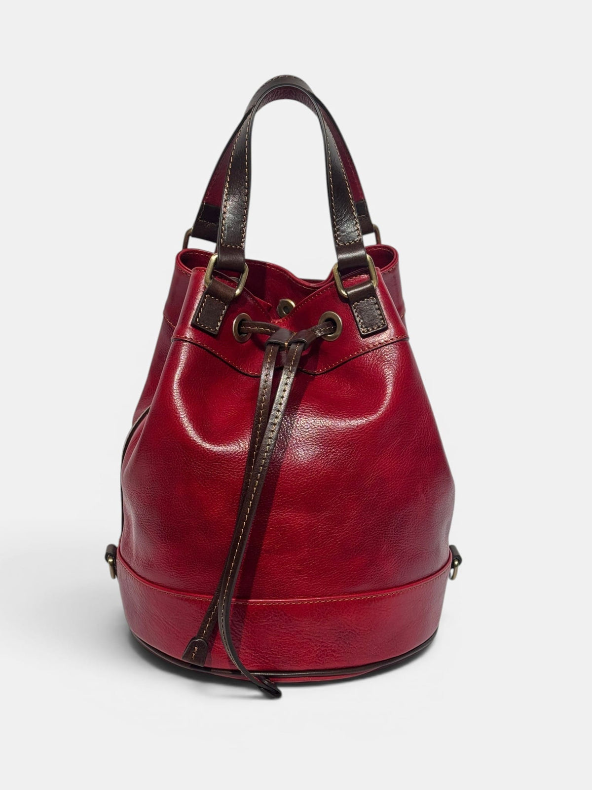 secchiello cuoio rosso mahze made in italy pelle alta qualità interno rivestito ed accessoriato