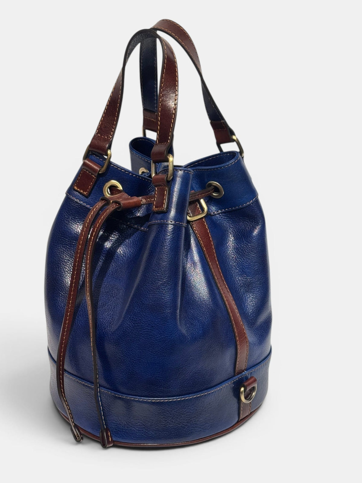 secchiello cuoio toscano blu mahzel made in italy