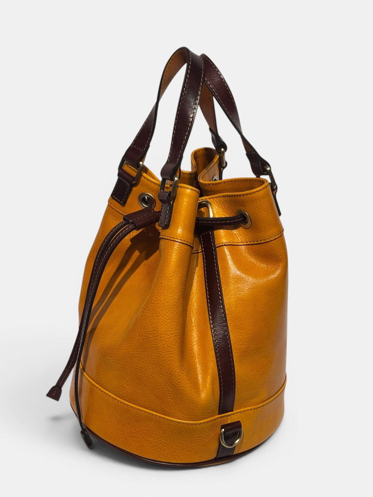 borsa secchiello giallo senape mahzel cuoio toscano alta qualità artigianale made in italy