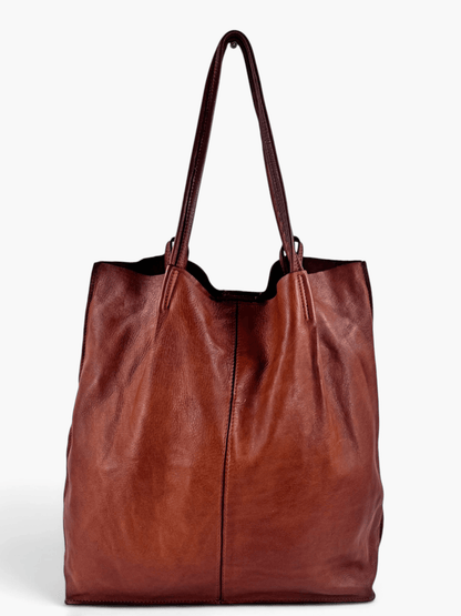 Borsa shopper pelle morbida sfoderata Mahzel accessoriata Pochette chiusa da zip made in italy