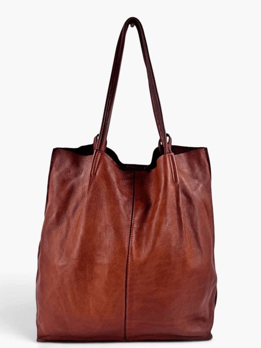 Borsa shopper pelle morbida sfoderata Mahzel accessoriata Pochette chiusa da zip made in italy