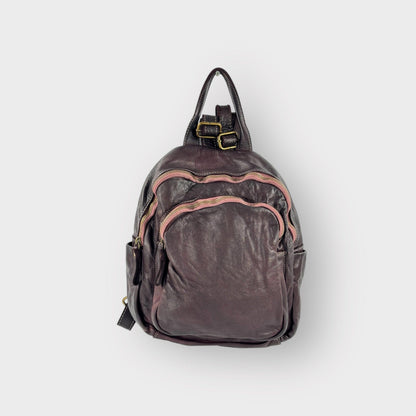 Zainetto in pelle morbida tinta in capo effetto vintage con tasca frontale -Mahzel