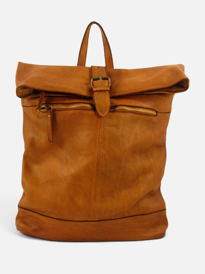 zaino pelle morbida mahzel tinto in capo made in italy vista frontale accessoriato con zip