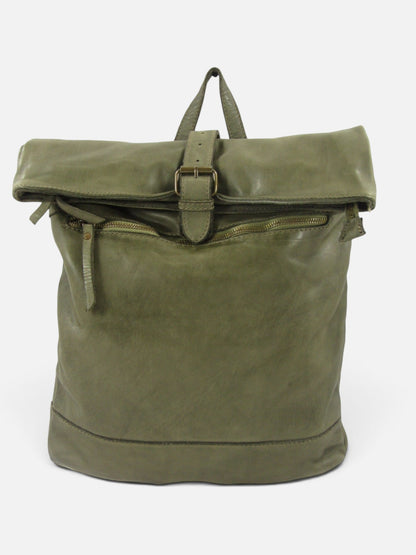 zaino roll in pelle lavata verde