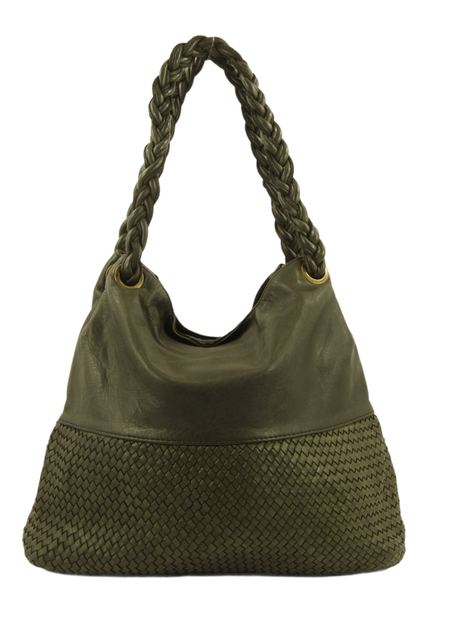 borsa agata in vera pelle morbida effetto vintage si porta a spalla o tracolla intreccio fatto a mano colore verde