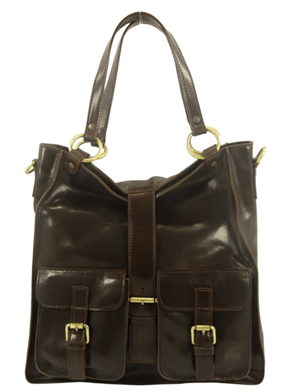 Shopper In Cuoio con tasche frontali-Mahzel