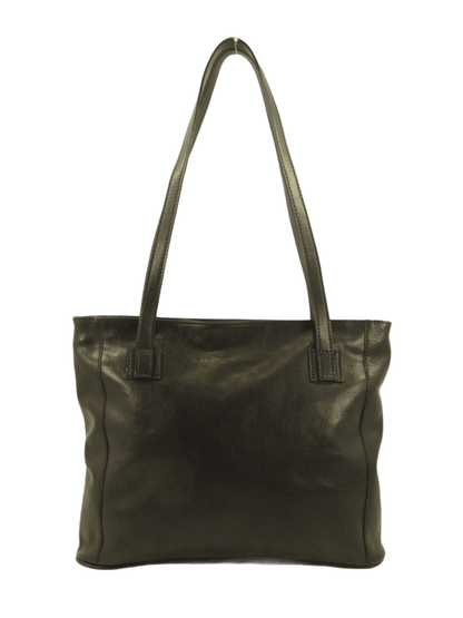 borsa tipo shopper in cuoio pieno fiore conciato al vegetale e tamponato a mano costruita in maniera artigianale nello storico distretto del cuoio fiorentino colore nero