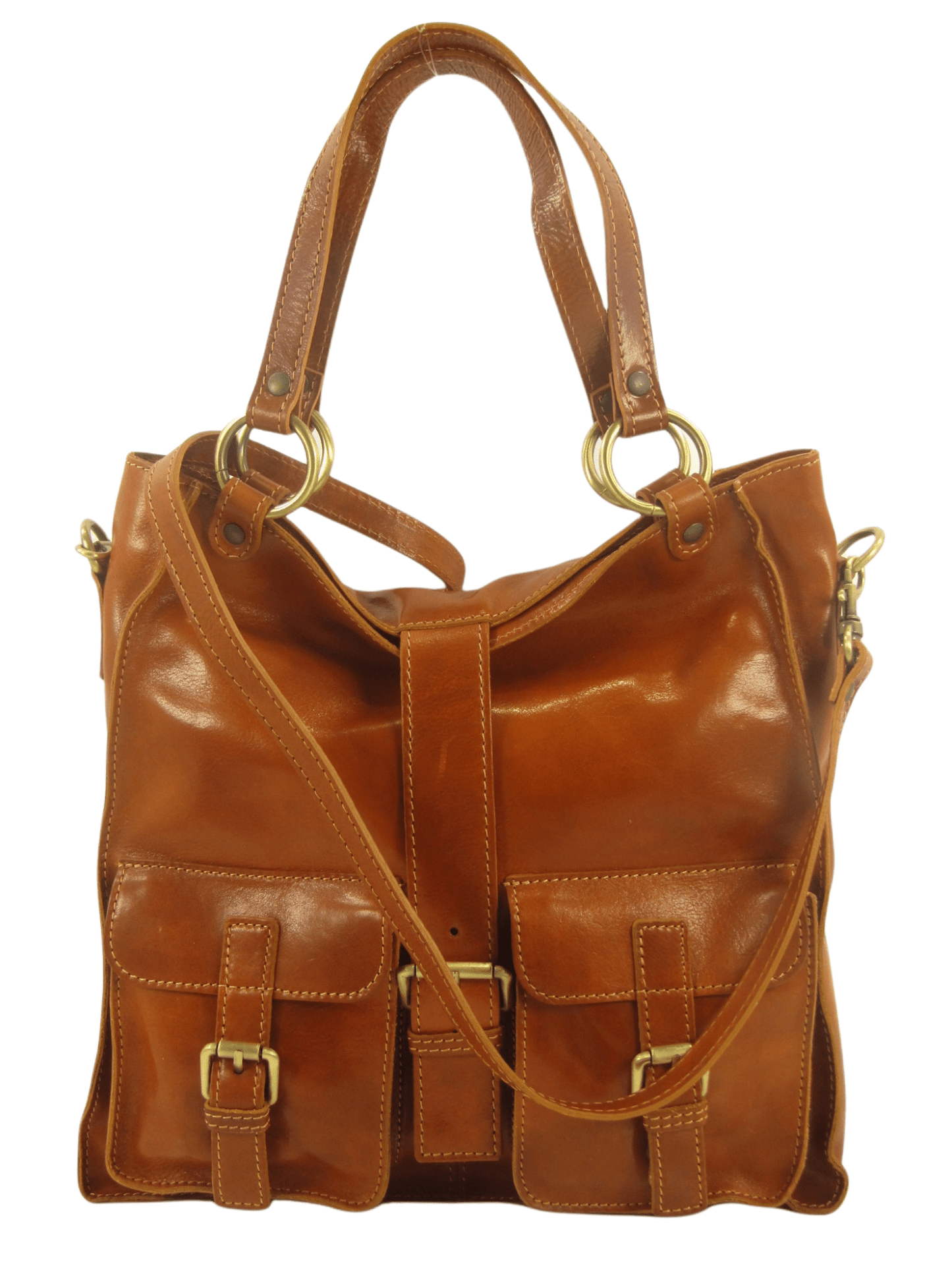 Shopper In Cuoio con tasche frontali-Mahzel