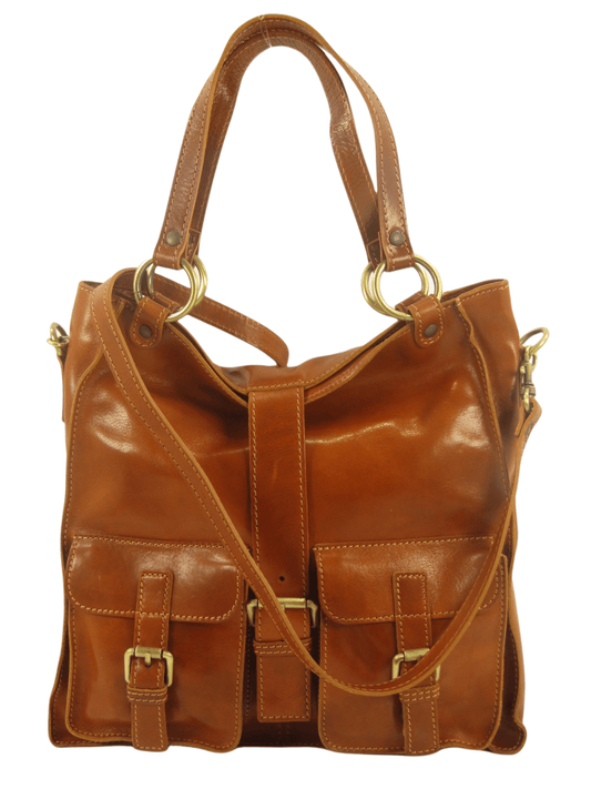 Shopper In Cuoio con tasche frontali-Mahzel