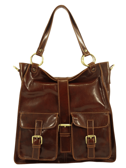 Shopper In Cuoio con tasche frontali-Mahzel