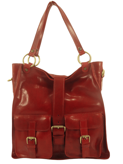 Shopper In Cuoio con tasche frontali-Mahzel