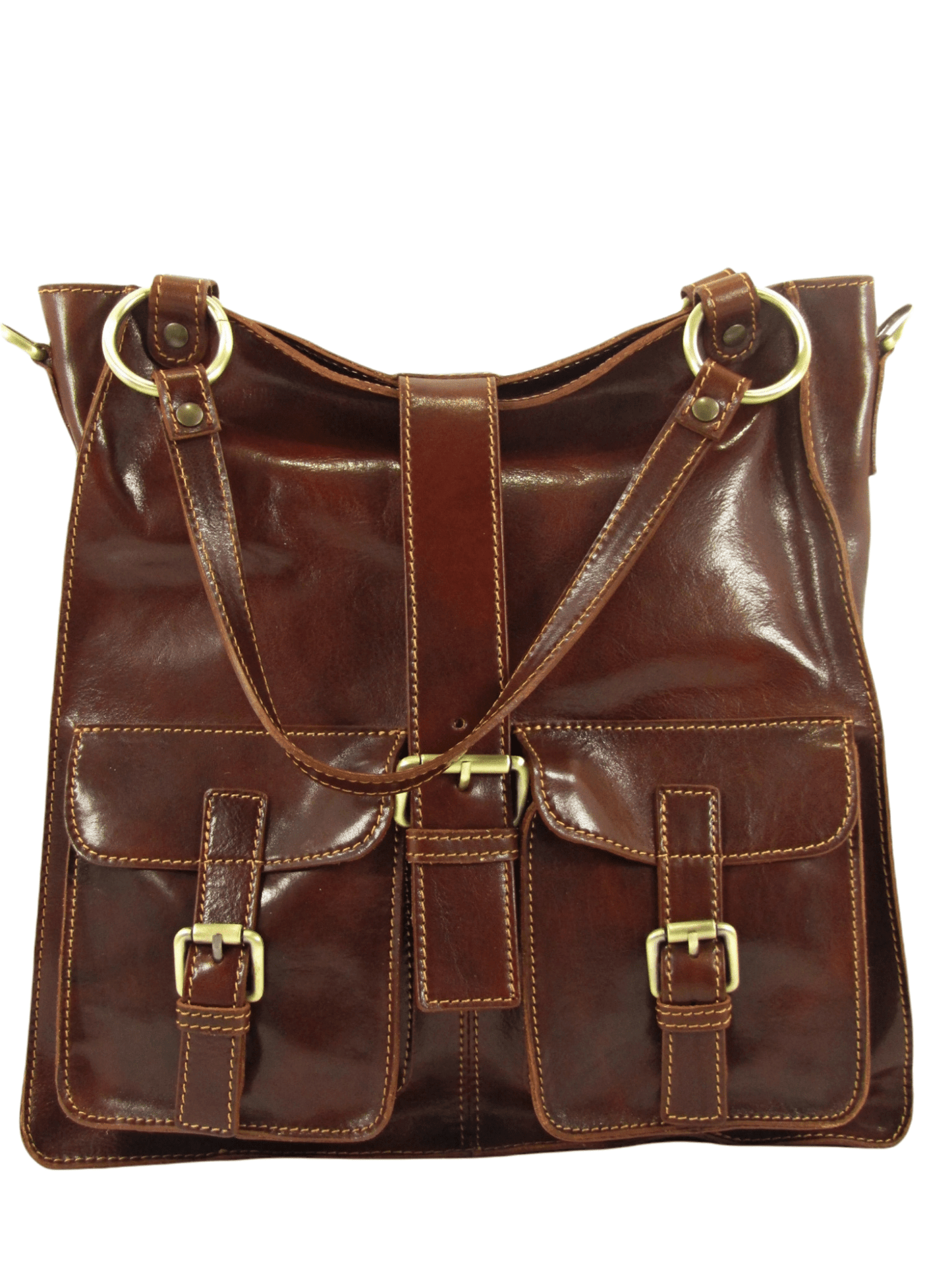 Shopper In Cuoio con tasche frontali-Mahzel