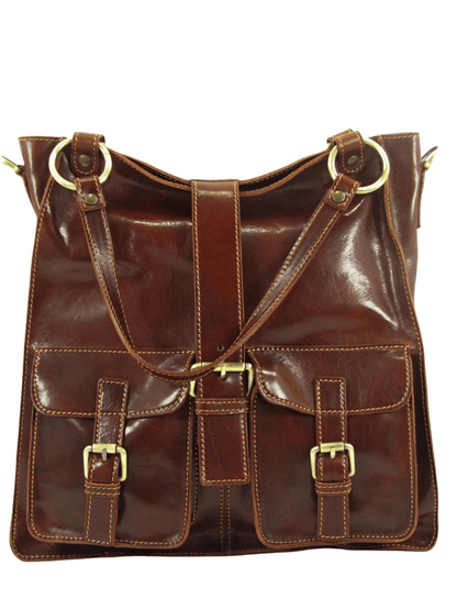 Shopper In Cuoio con tasche frontali-Mahzel