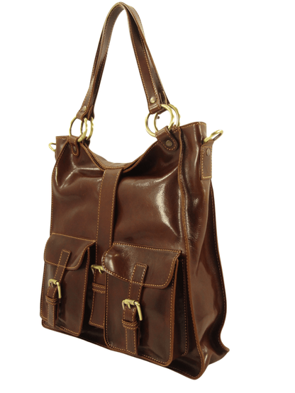 Shopper In Cuoio con tasche frontali-Mahzel