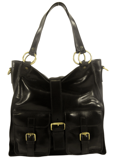 Shopper In Cuoio con tasche frontali-Mahzel