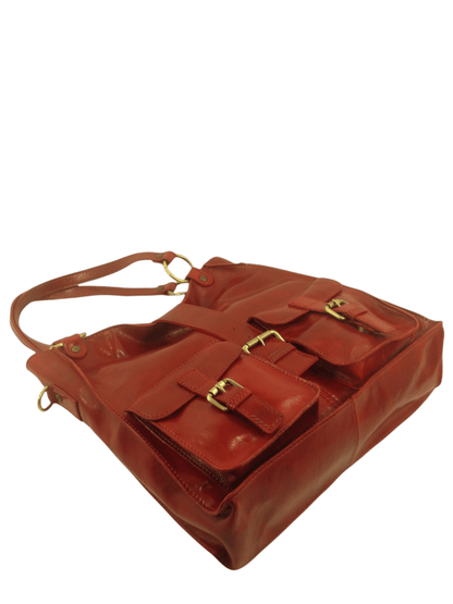Shopper In Cuoio con tasche frontali-Mahzel