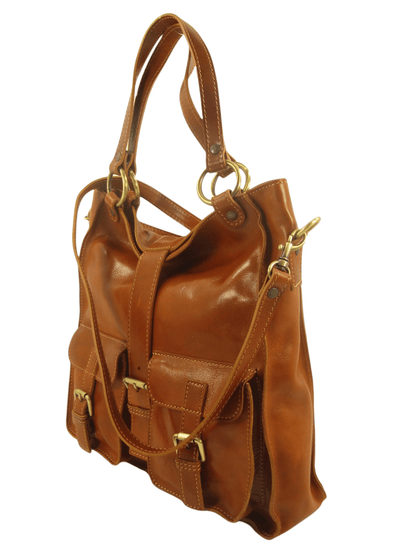 Shopper In Cuoio con tasche frontali-Mahzel