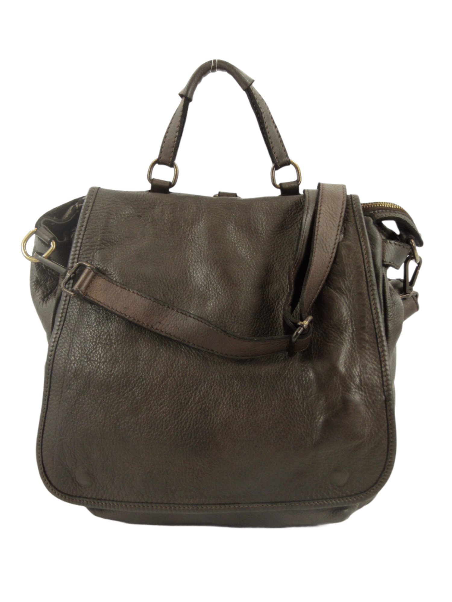 Borsa multifunzione Atena, costruita in pelle di alta qualità tinta in capo in toscana nelle migliori cuoierie di firenze, chiusura con zip, pattina fermata da bottoni a pressione, interno rivestito ed accessoriato, due tracolle removibili e regolabili permettono di trasformare Atena in borsa o zaino, tasche esterne chiuse da zip, morbida, comoda e polivalente, colore testa di moro